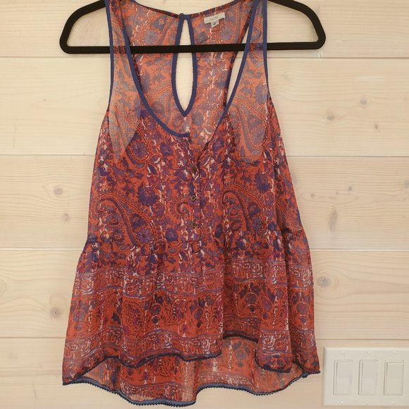 💥2/$30💥Sheer Paisley Boho Peplum Tank - like new - Picture 2 of 6